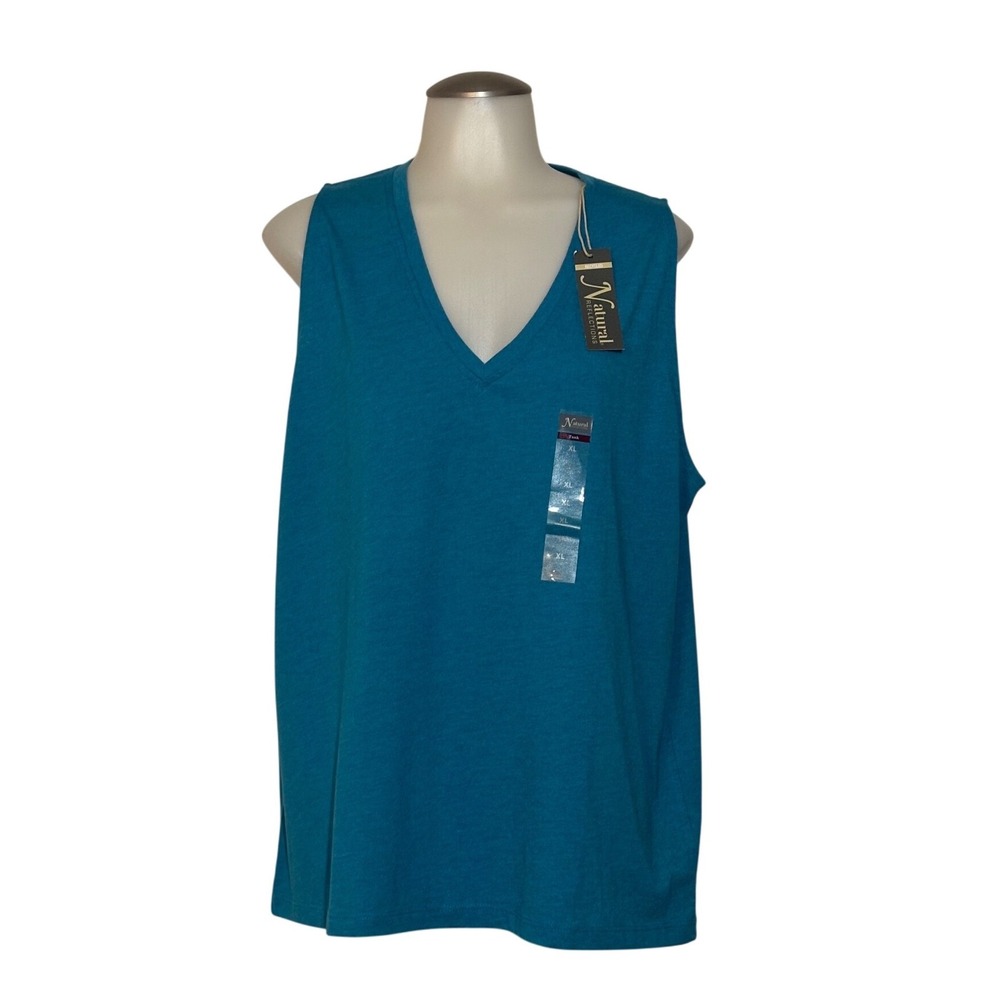 Natural Reflections Tank Top Women XL Turquoise V-Neck Cotton Blend NWT cool!!